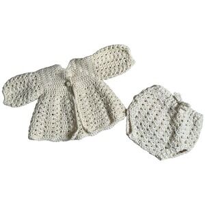 Baby Crochet Knit Cardigan and Diaper Cover Set Metallic Gold Size‎ 0 - 3 Months